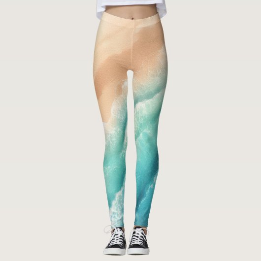 Ocean Beach Zee Waterverf sUMMER tHEME Leggings (Voorkant)