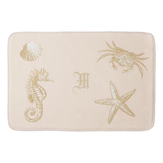 Ocean Beach Zeepaardje Zeester Krab Shell Monogram Badmat (Voorkant)