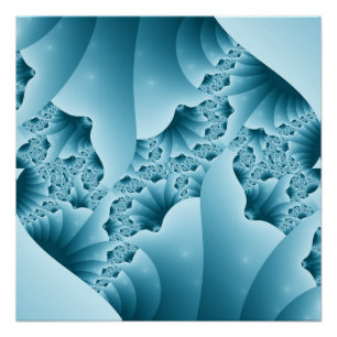 Ocean Blauwe IJs Kristal Fractale Abstracte Patroo Perfect Poster