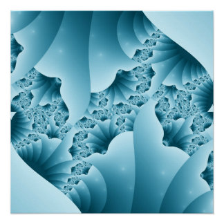 Ocean Blauwe IJs Kristal Fractale Abstracte Patroo Perfect Poster