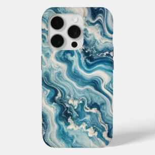 Ocean Blauwe Marmer met Witte Strepen iPhone 15 Pro Case