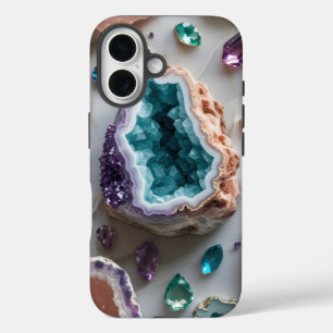 Ocean Blauwgroen Geode met Amethist Pareltjes – Cr iPhone 16 Hoesje