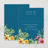 Océan Bleu Aquarelle Tropicale Mariage Floral RSVP (Devant / Derrière)