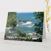 Océan bleu de carte postale de joyeux anniversaire (Fleur jaune)