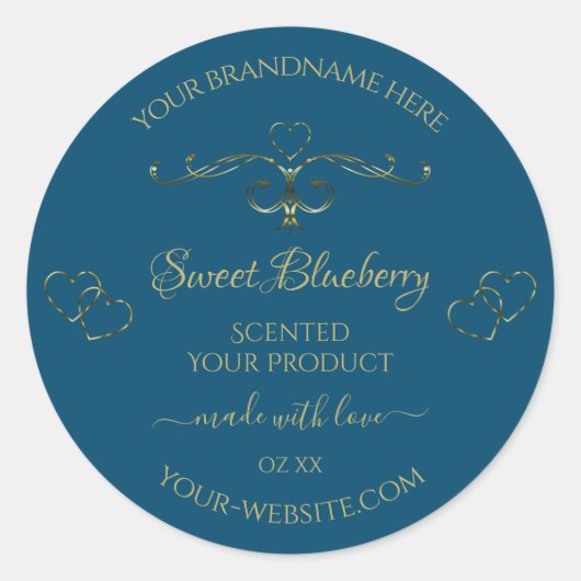 Océan Bleu Produit Étiquettes Décoré Coeurs Or (Devant)