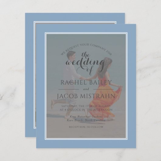 Ocean Blue 2-foto budget bruiloft uitnodiging (Voorkant / Achterkant)