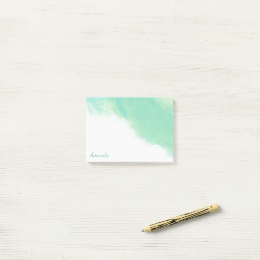 Ocean Blue Abstracte Waterverf met Monogram Post-it® Notes (Op bureau)