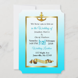 Ocean Blue Ancre Gold Faire-part de mariage