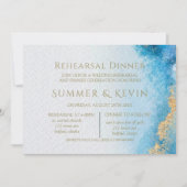 Ocean Blue and Gold Agate Rehearsal Dinner Kaart (Voorkant)