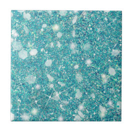 Ocean Blue Aqua Color Faux Glitter Solid Tegeltje