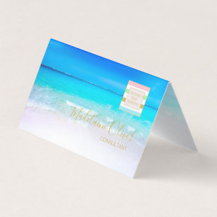 Ocean Blue Aqua Professional Logo Folded Visitekaartjes