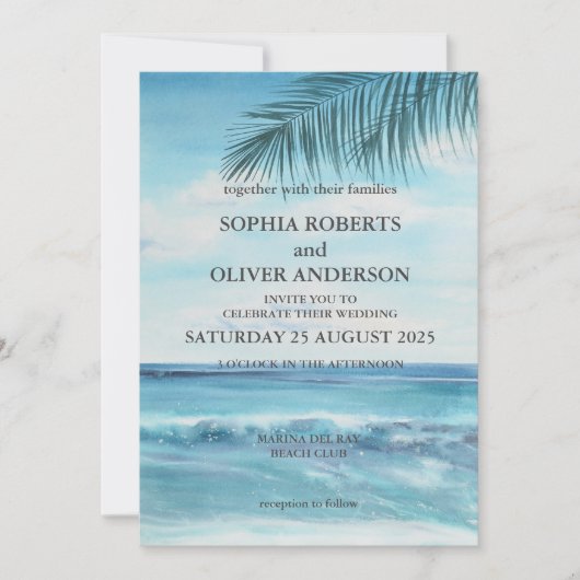 Ocean Blue Beach Wedding Invitation (Devant)