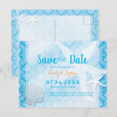 Ocean Blue Beach Wedding Save the Date Briefkaart (Voorkant / Achterkant)