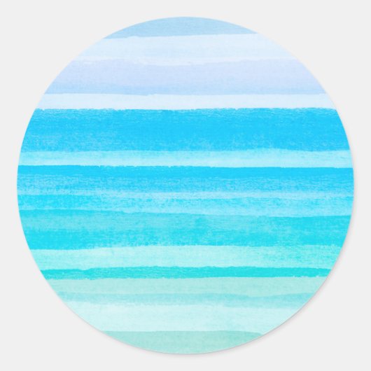 Ocean Blue Blauwgroen Waterverf Ombre Streep Ronde Sticker (Voorkant)