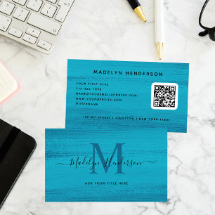 Ocean Blue Brush Strokes Modern Brush QR-code Visitekaartje