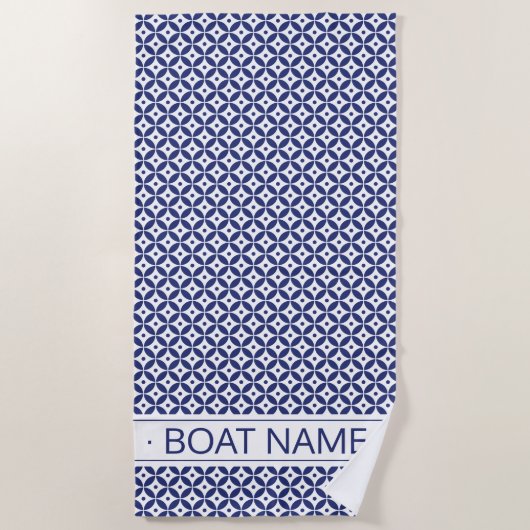 Ocean Blue Custom Boat Name Geometric Pattern Strandlaken (Voorkant)