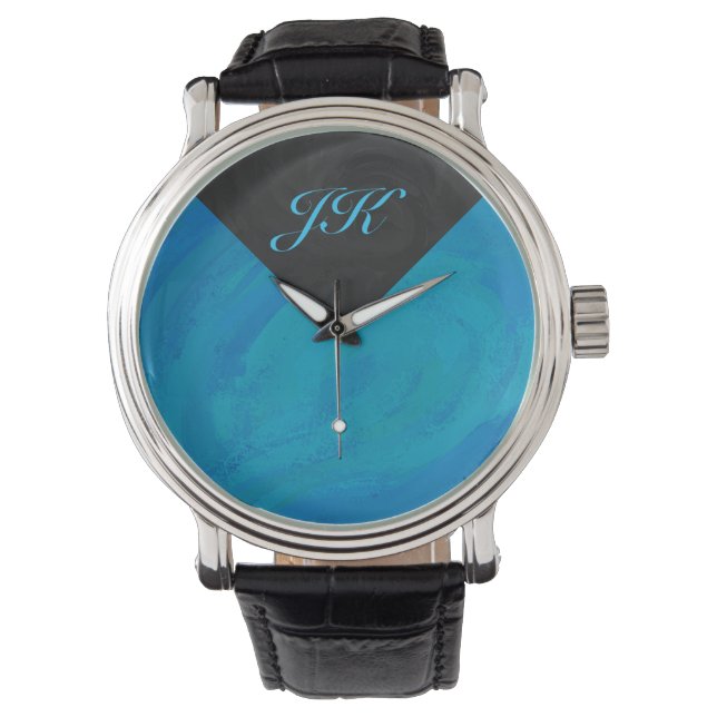 Ocean Blue en Black Monogram Horloge (Voorkant)