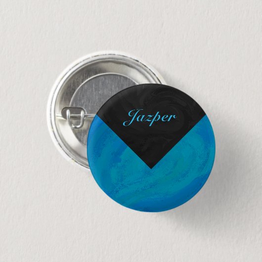 Ocean Blue en Black Monogram Ronde Button 3,2 Cm (Voorkant /achterkant)