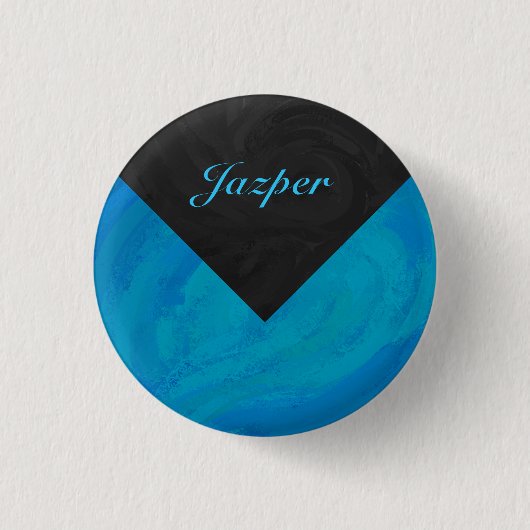 Ocean Blue en Black Monogram Ronde Button 3,2 Cm (Voorkant)