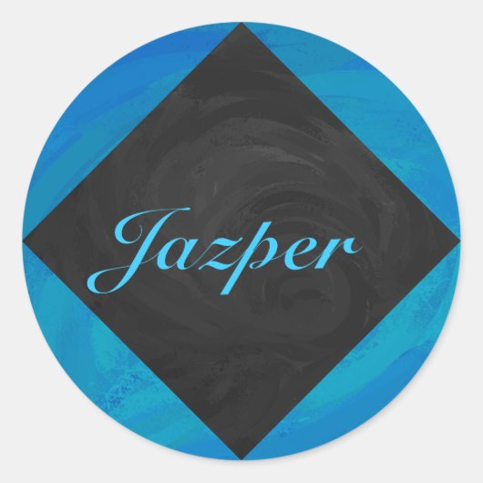 Ocean Blue en Black Monogram Ronde Sticker (Voorkant)