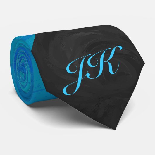 Ocean Blue en Black Monogram Stropdas (Opgerold)