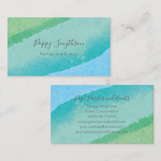 Ocean Blue en Green Modern Waterverf Visitekaartje