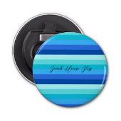 Ocean Blue en Green Striped Button Flesopener (Voorkant)