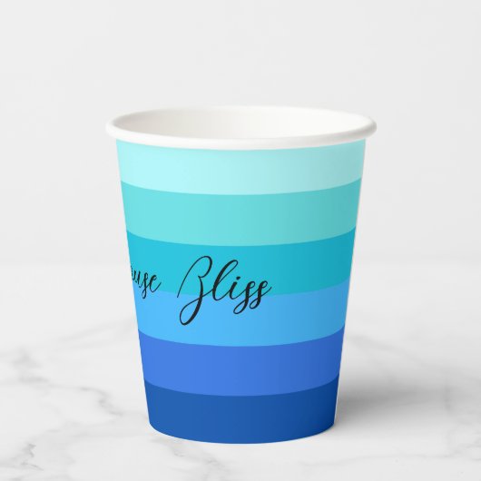 Ocean Blue en Green Striped Paper Papieren Bekers (Achterkant)