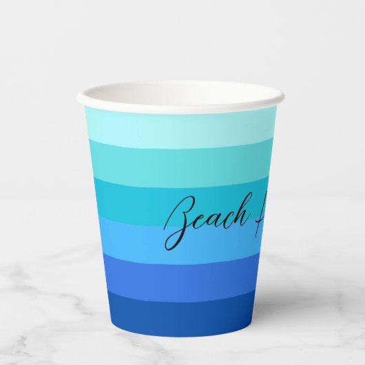 Ocean Blue en Green Striped Paper Papieren Bekers (Voorkant)