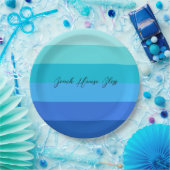 Ocean Blue en Green Striped Papieren Bordje (Feest)