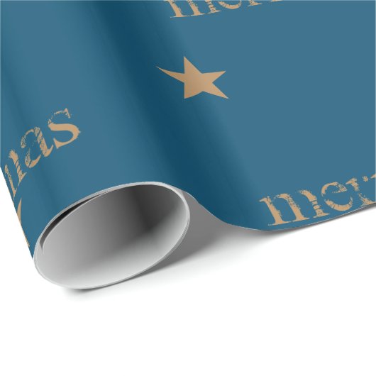 Ocean Blue en Tan Merry kerstStar-cadeautje Cadeaupapier (Rol Hoek)