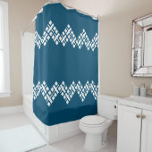 Ocean Blue en White Mono Zig Zag Douchegordijn (In situ)