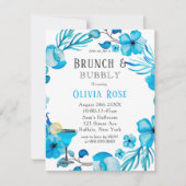 Ocean Blue Floral Brunch en Bubble Invitation Kaart (Voorkant)