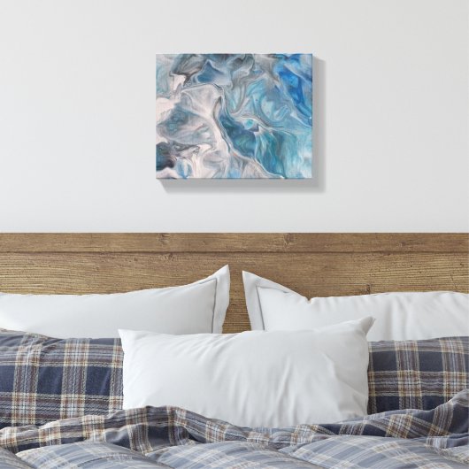 Ocean Blue, Fluid Art Abstract Canvas afdrukken (Insitu (Slaapkamer))