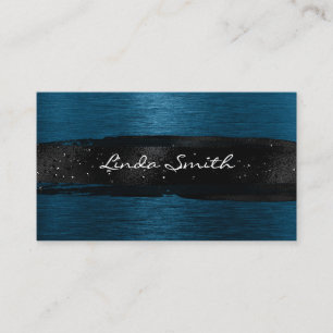 Ocean Blue geborsteld metaal zwart penseelstreken Visitekaartje