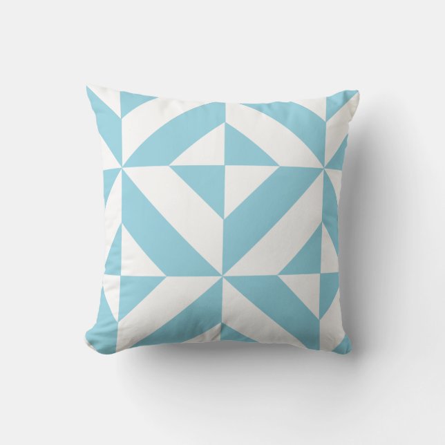 Ocean Blue Geometric Deco Cube Pattern Kussen (Voorkant)