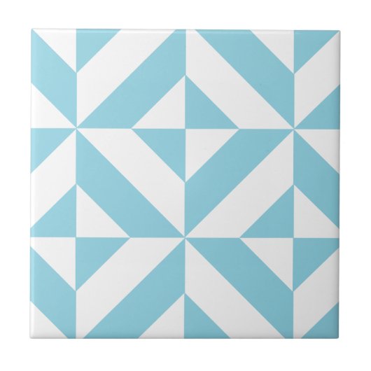 Ocean Blue Geometric Deco Cube Pattern Tegeltje (Voorkant)