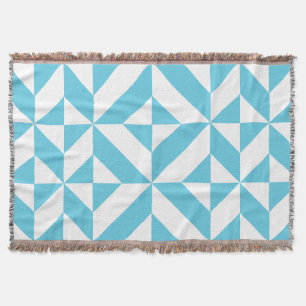 Ocean Blue Geometric Deco Pattern Deken