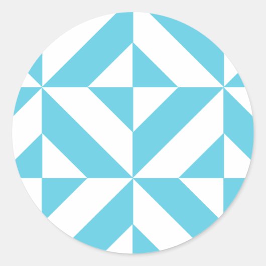 Ocean Blue Geometric Deco Pattern Ronde Sticker (Voorkant)