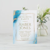 Ocean Blue Gold Agate Bachelorette Invitations (Debout devant)