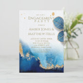 Ocean Blue Gold Agate Engagement Party Invitation (Debout devant)