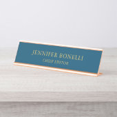 Ocean Blue & Gold Kleur Trendy Modern Plain Bureau Naambordje (Voorkant)