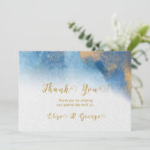 Ocean Blue Golden Watercolor Merci Cartes (Debout devant)