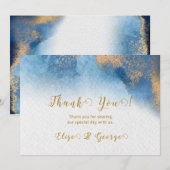 Ocean Blue Golden Watercolor Merci Cartes (Devant / Derrière)