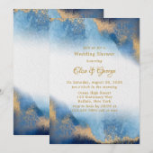 Ocean Blue Golden Waterverf bruiloft douche Kaart (Voorkant / Achterkant)