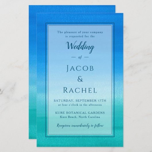 Ocean Blue Green Beach Wedding Invitation (Voorkant / Achterkant)