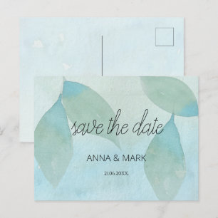 Ocean Blue Green Waterverf Transparent Original Feestdagenkaart