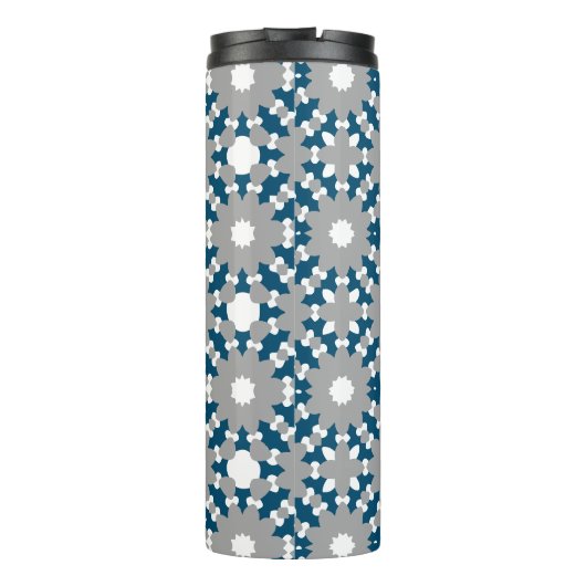 Ocean Blue Grey Wit Verbonden Cirkelenpatroon Thermosbeker (Achterkant)