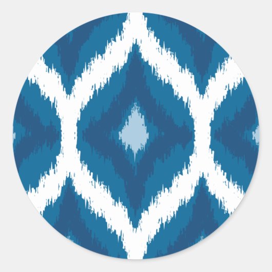 Ocean Blue Ikat Modern Ethnic Geometric Print Ronde Sticker (Voorkant)