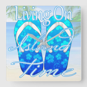 Ocean Blue Island Time Vierkante Klok